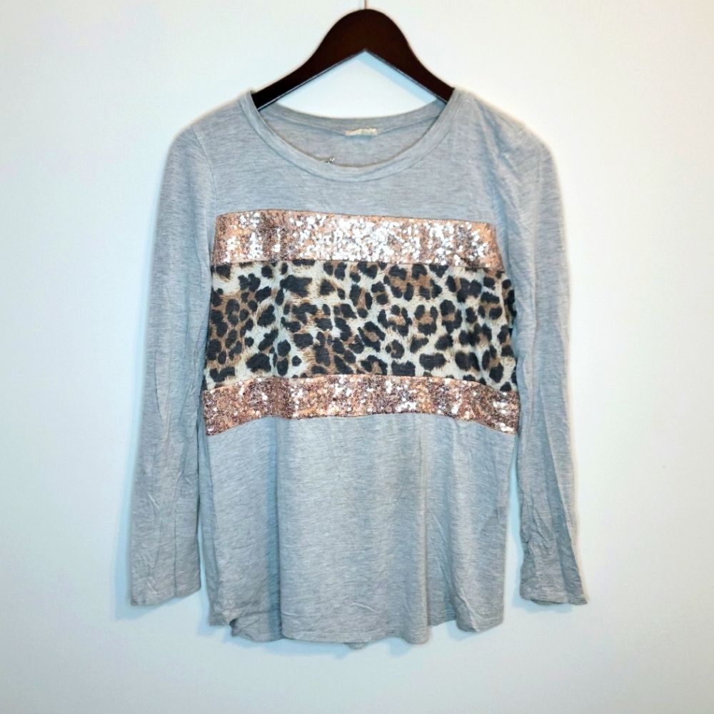 Lovely Melody Sequin Animal Print Top
